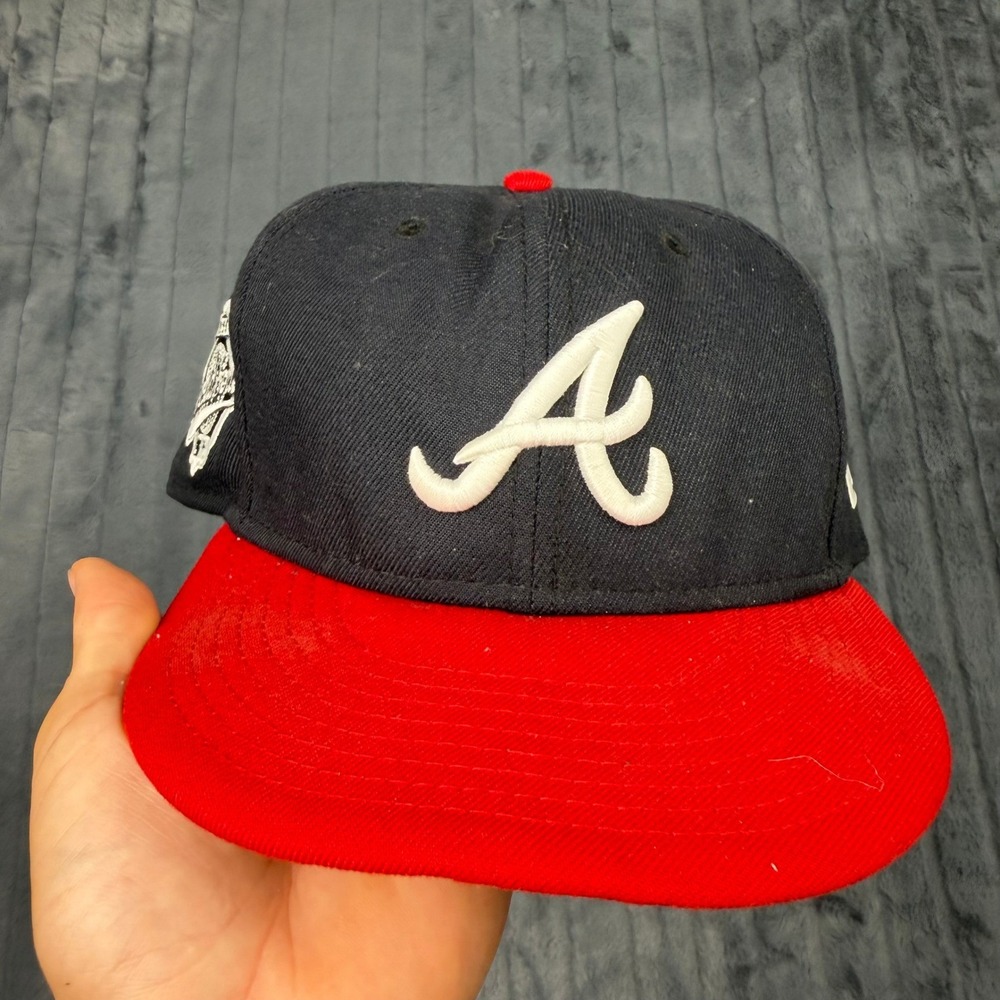 New Era Atlanta Braves 1995 World Series Fitted Hat 7 1/2 Cooperstown Navy Red